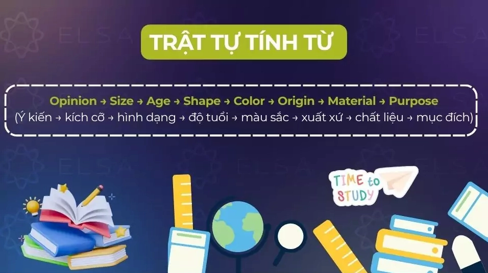 Trật tự tính từ là quy định thứ tự của tính từ trong câu tiếng Anh