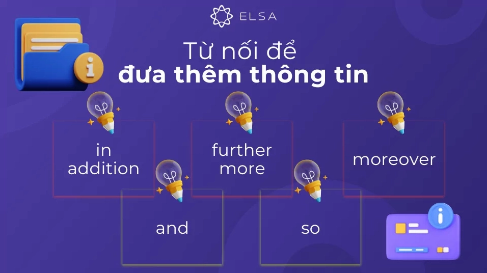 Từ nối trong tiếng Anh thông dụng để đưa thêm thông tin